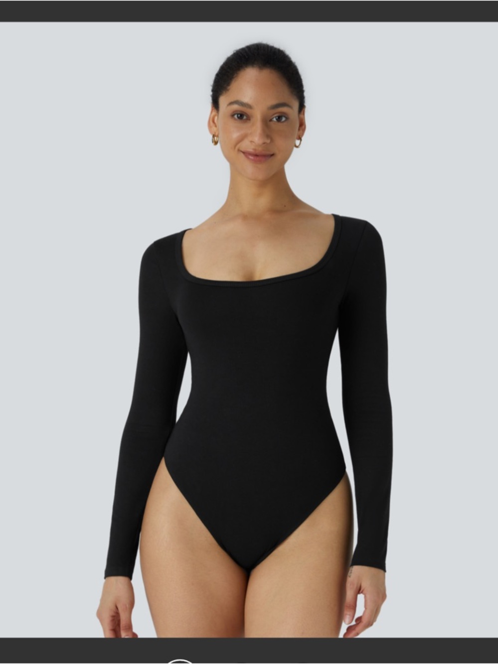 HALARA Black U Neck Long Sleeve Scoop Neck Bodysuit